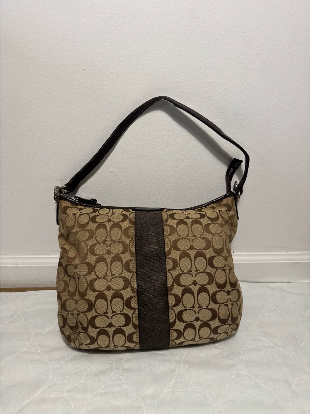 Designer-Style Brown Signature Hobo Bag
